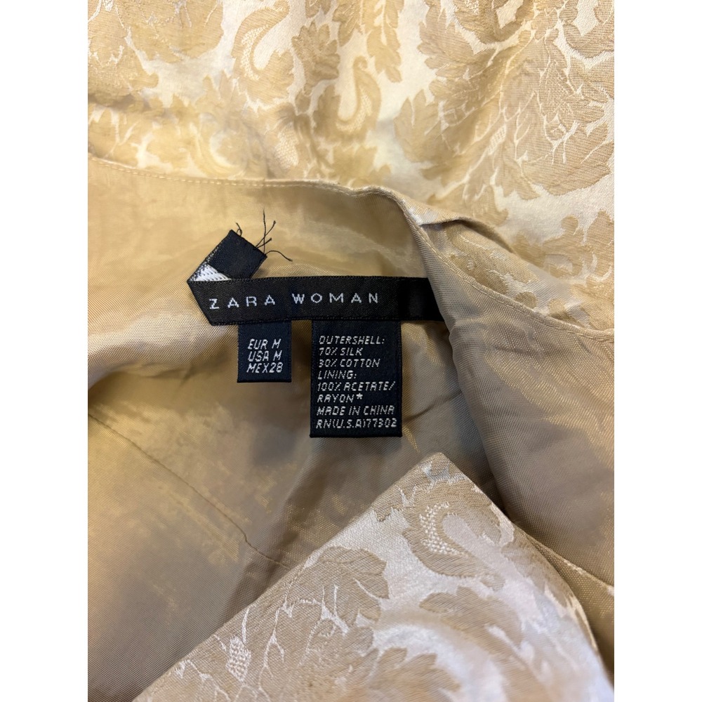 Zara Woman Silk Cotton Damask Tapestry Dress Medium Gold Champagne Brocade Y2K - Picture 5 of 5